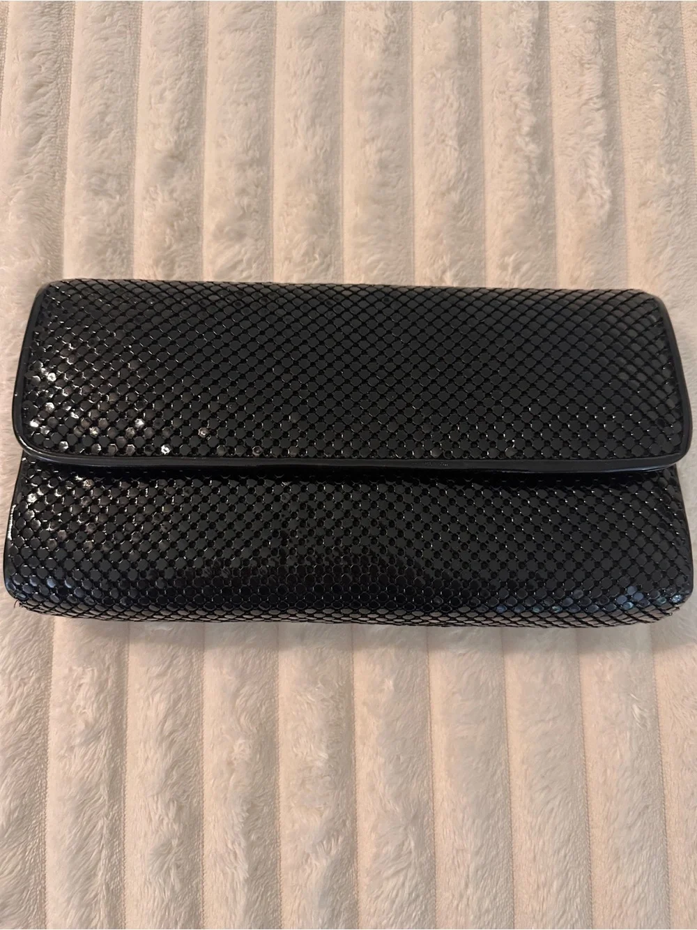 VTG Whiting & Davis Black Metal Mesh Patent Clutch Bag - Women's Evening Handbag